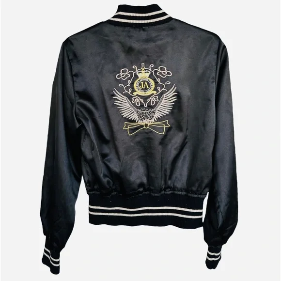 Dolce & Gabbana Vtg. Y2K black satin Bomber jacket embroidery Logo S - Picture 1 of 15